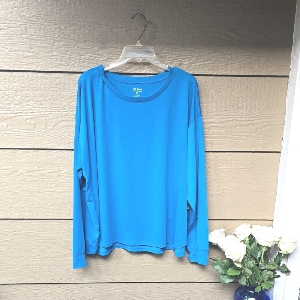 Tech Gear Active Cropped Long Sleeve Tee Cypress Blue 2X new